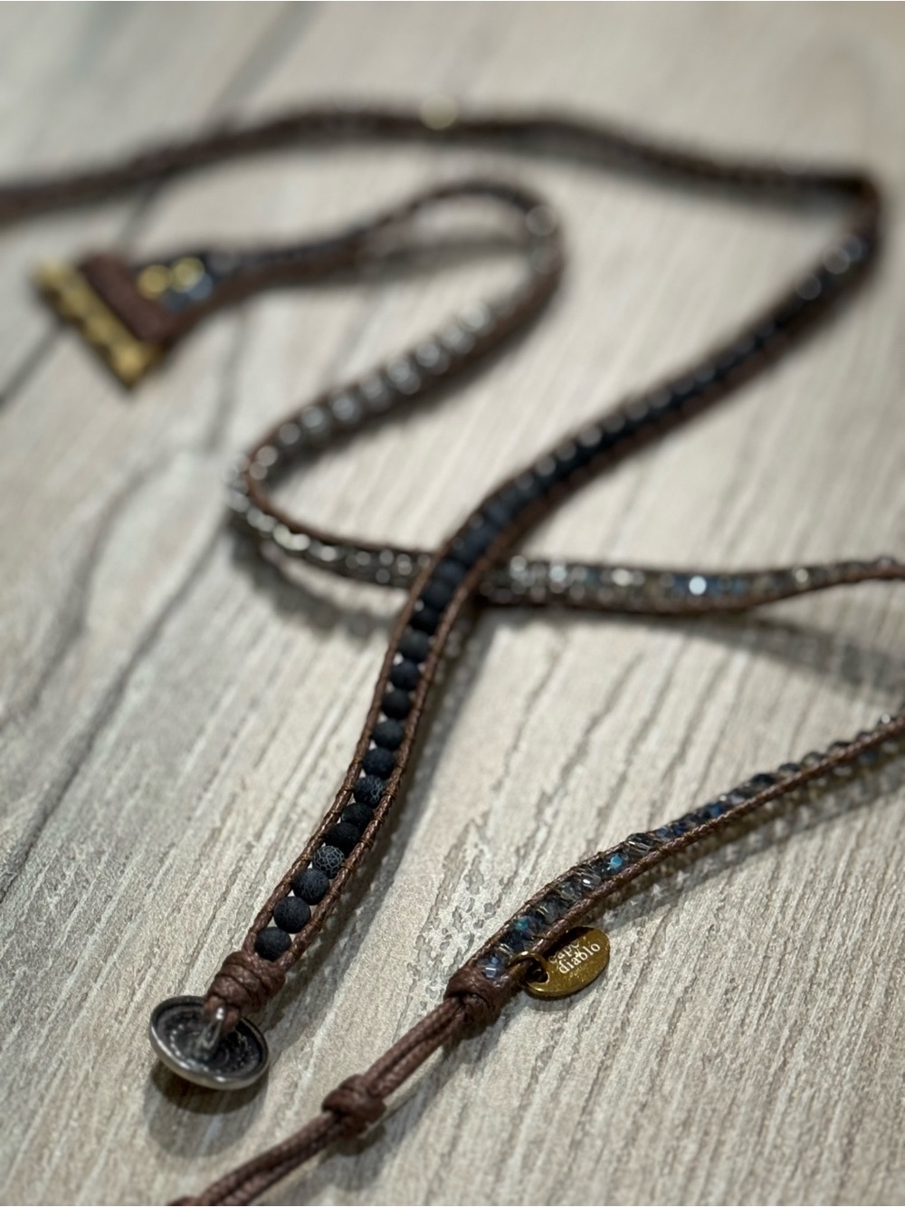 Boho Beaded Apple Watch Wrap Band Brown Cord Gray Stone Crystal Adjustable - Picture 11 of 11